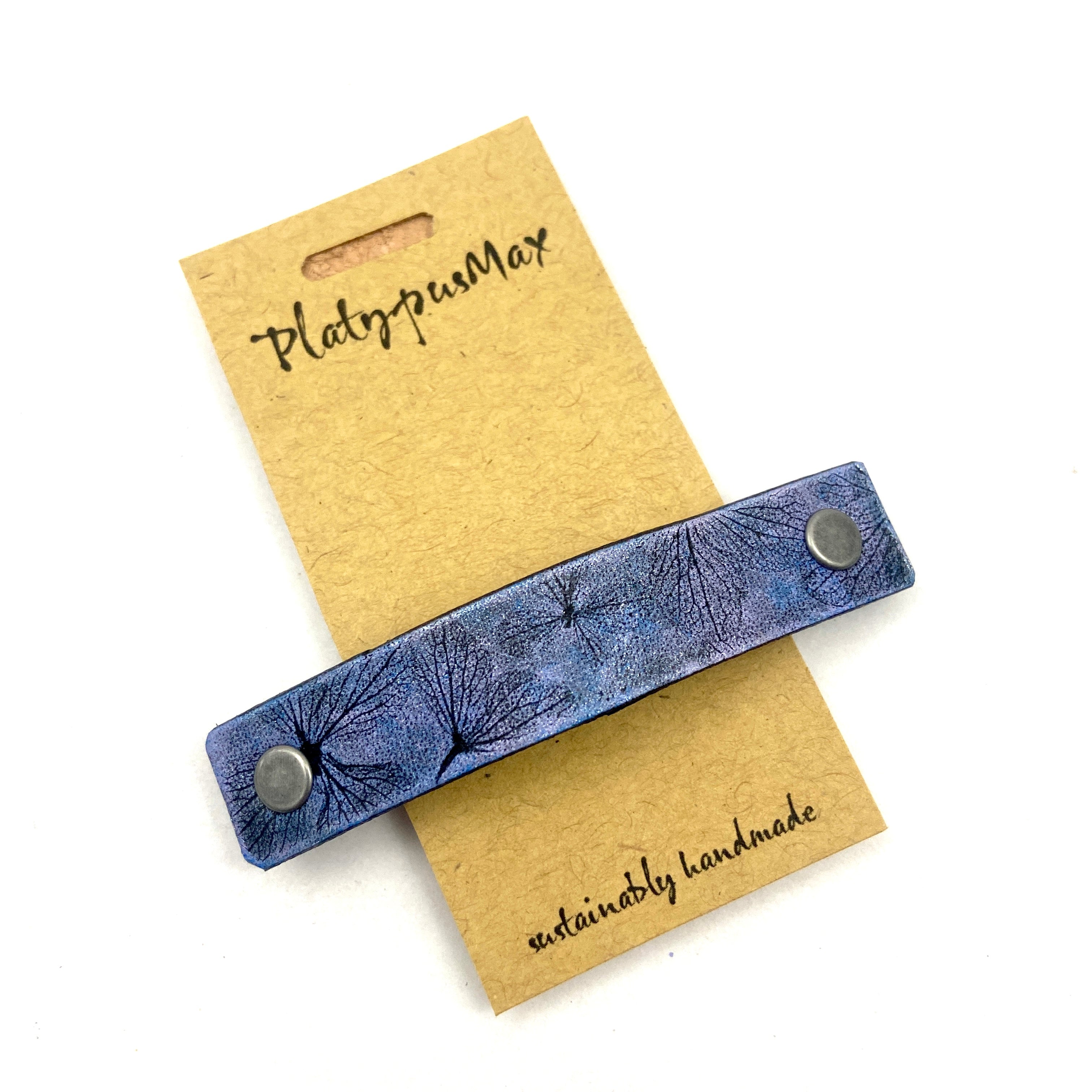 Embossed Purple Hydrangea Flowers Embossed Leather Hair Clip-6