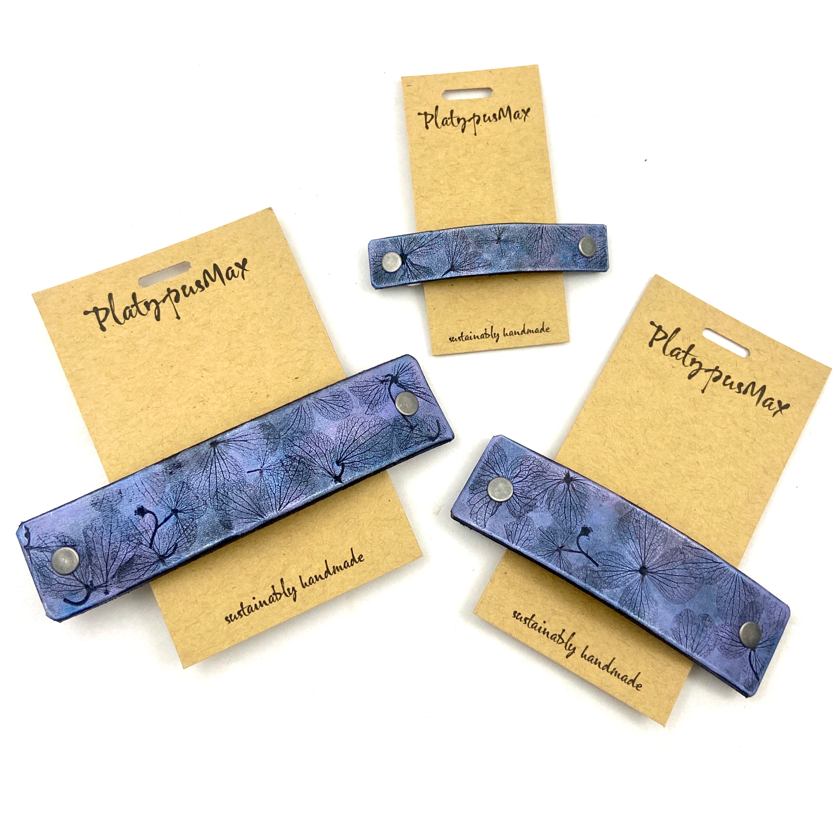 Embossed Purple Hydrangea Flowers Embossed Leather Hair Clip-0