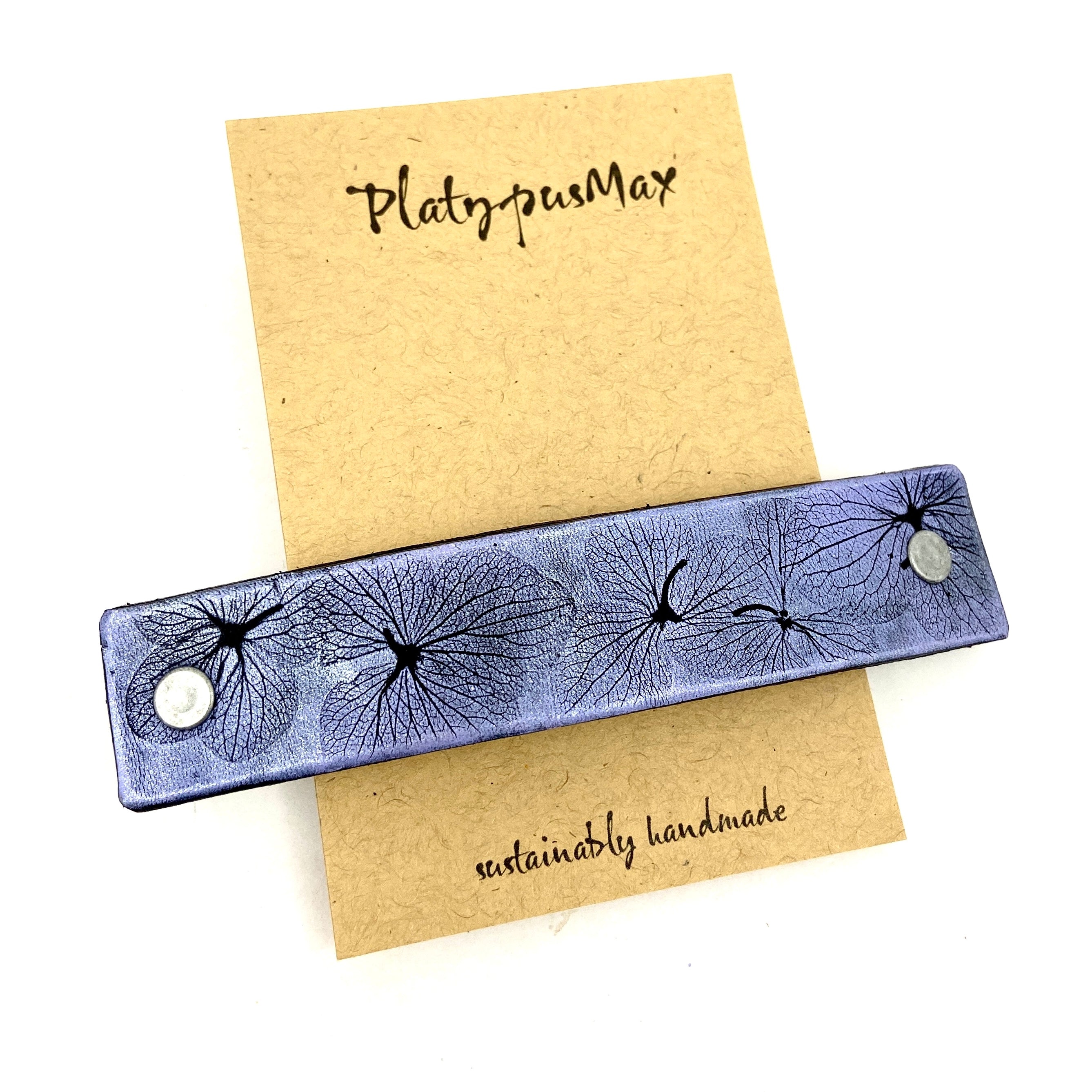 Embossed Purple Hydrangea Flowers Embossed Leather Hair Clip-5