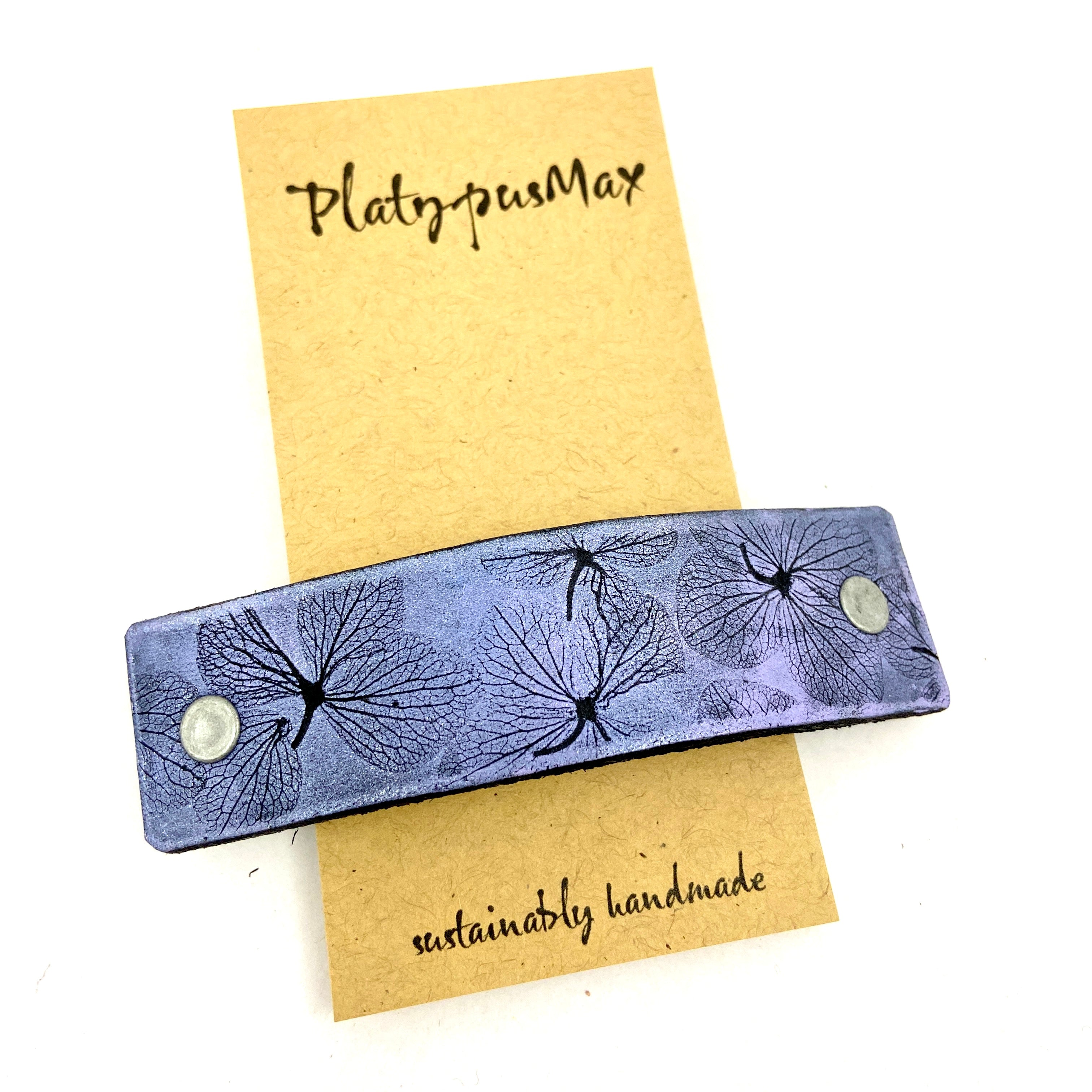 Embossed Purple Hydrangea Flowers Embossed Leather Hair Clip-1