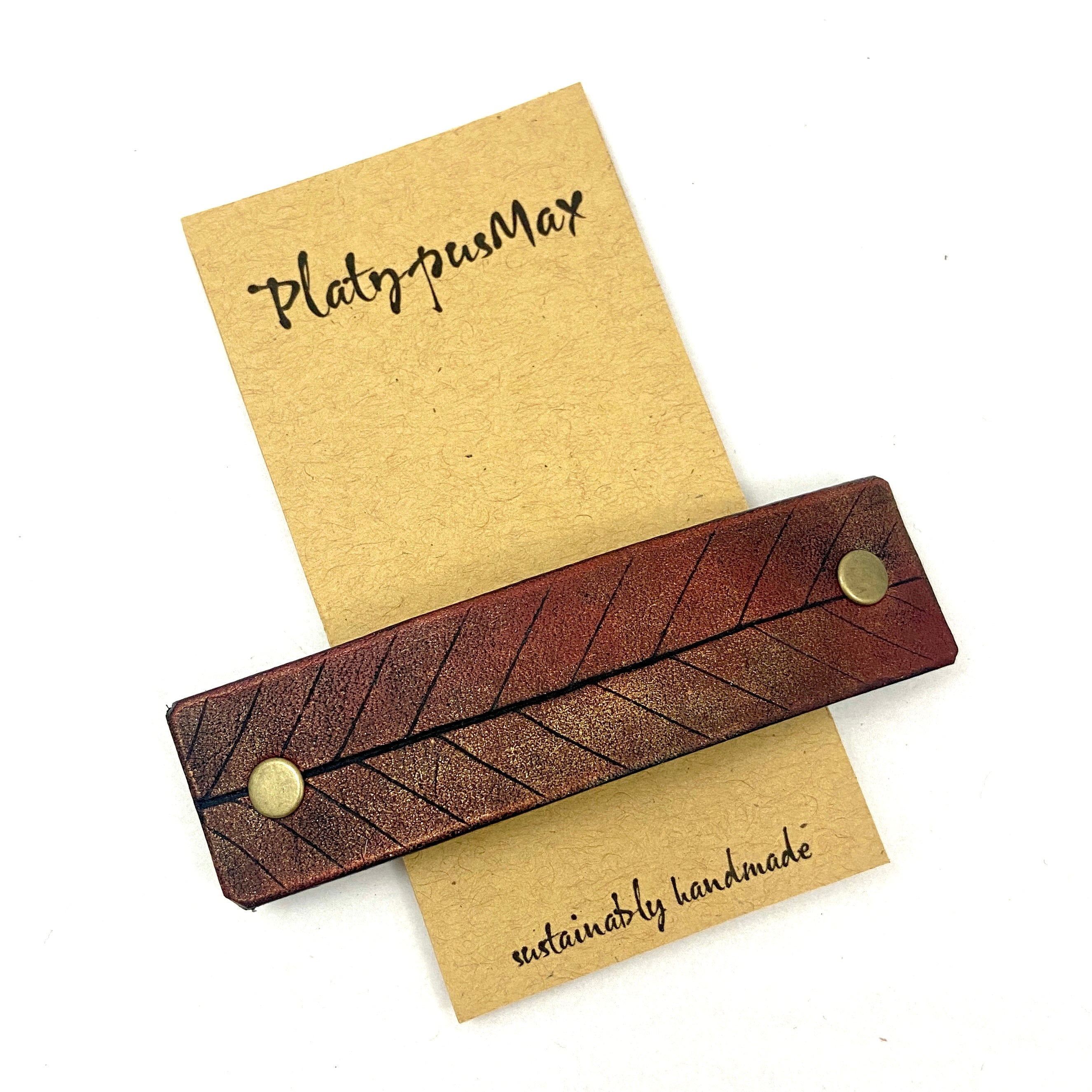 Autumn Red Rustic Beech Leaf Imprint Leather Hair Barrette-0