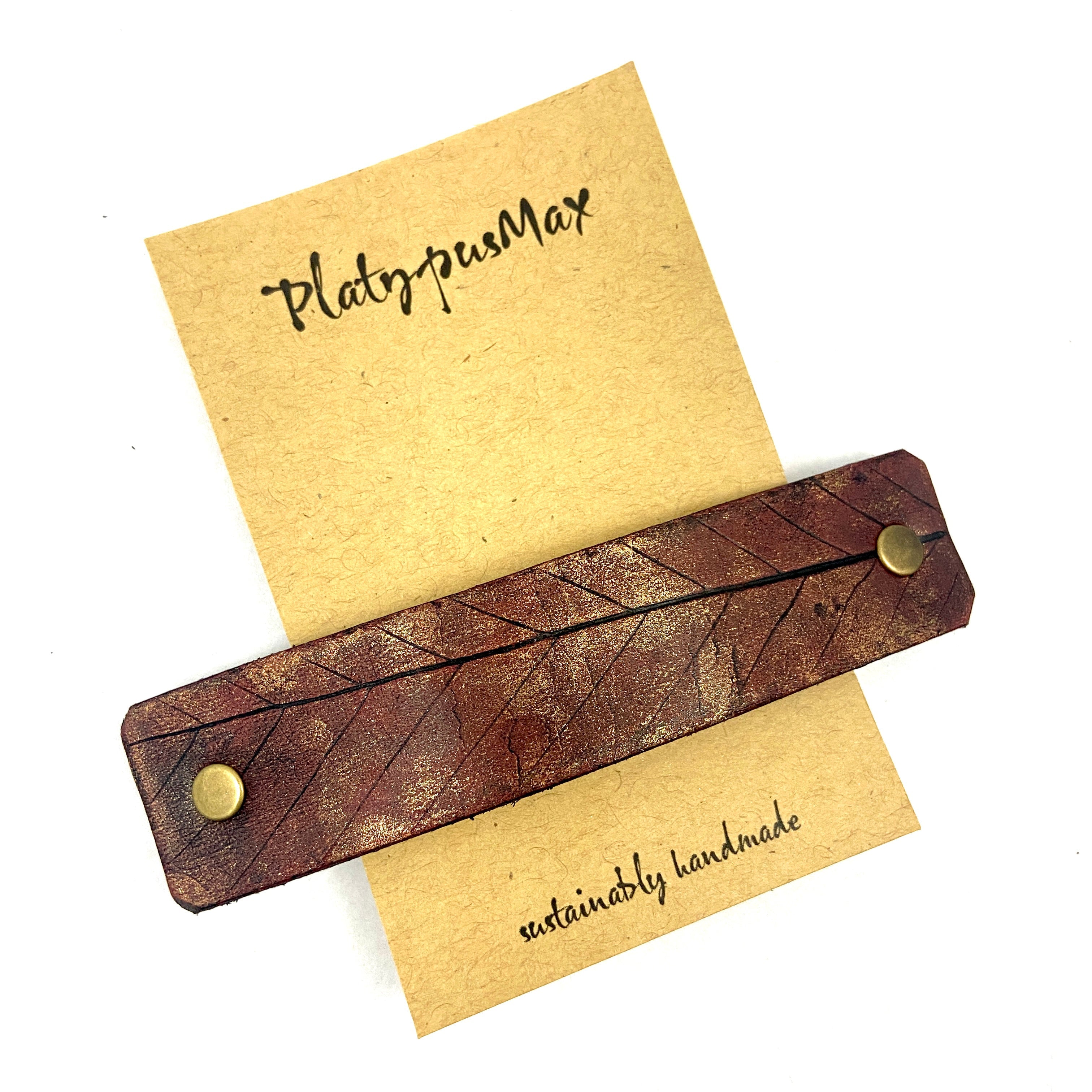Autumn Red Rustic Beech Leaf Imprint Leather Hair Barrette-2