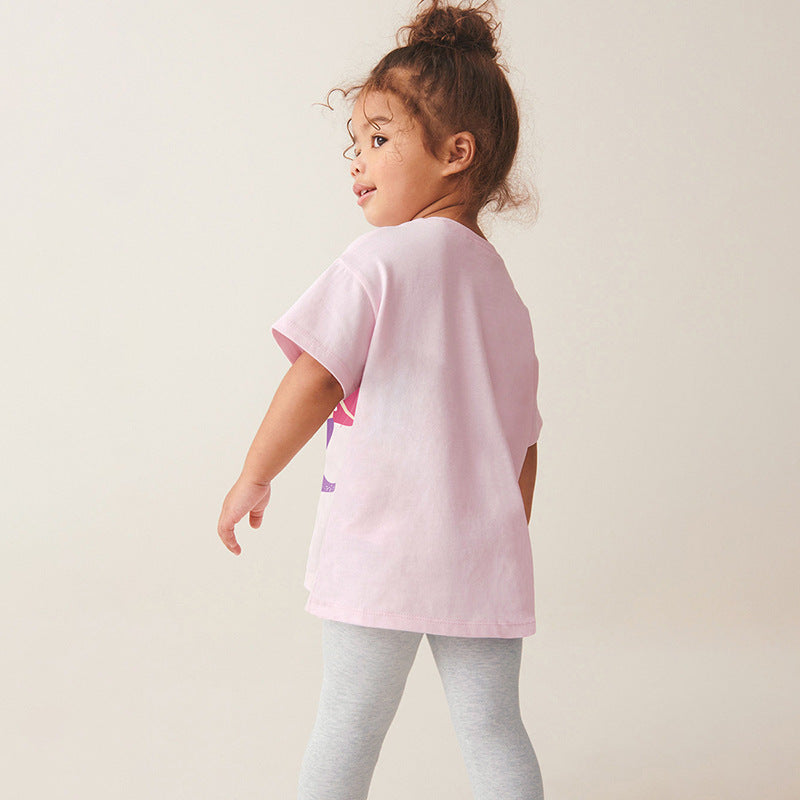 Summer Baby Kids Cartoon Mermaid Pattern T-shirt and Grey Pants Clothing Set for Girls-2