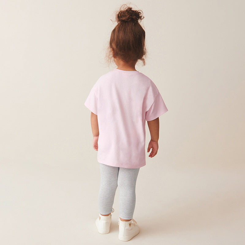 Summer Baby Kids Cartoon Mermaid Pattern T-shirt and Grey Pants Clothing Set for Girls-1